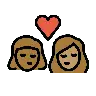 Kiss: Woman, Woman, Medium-Dark Skin Tone, Medium Skin Tone Emoji 👩🏾‍❤️‍💋‍👩🏽 image - OpenMoji style