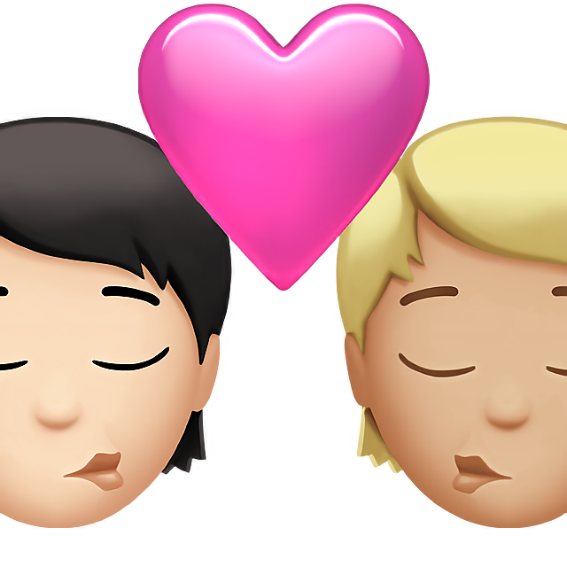 Kiss: Person, Person, Light Skin Tone, Medium-Light Skin Tone
