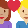 Couple With Heart: Woman, Man, Medium Skin Tone, Medium-Light Skin Tone Emoji 👩🏽‍❤️‍👨🏼 image - Twitter / X (Twemoji) style