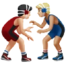 Men Wrestling: Light Skin Tone, Medium-Light Skin Tone Emoji 👨🏻‍🫯‍👨🏼 image - Apple style
