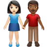 Woman And Man Holding Hands: Light Skin Tone, Medium-Dark Skin Tone Emoji 👩🏻‍🤝‍👨🏾 image - Apple style
