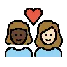 Couple With Heart: Woman, Woman, Dark Skin Tone, Light Skin Tone Emoji 👩🏿‍❤️‍👩🏻 image - OpenMoji style