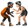 People Wrestling: Dark Skin Tone, Light Skin Tone Emoji 🧑🏿‍🫯‍🧑🏻 image - Apple style