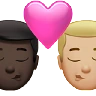 Kiss: Man, Man, Dark Skin Tone, Medium-Light Skin Tone Emoji 👨🏿‍❤️‍💋‍👨🏼 image - Apple style