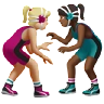 Women Wrestling: Medium-Light Skin Tone, Medium-Dark Skin Tone Emoji 👩🏼‍🫯‍👩🏾 image - Apple style