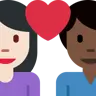 Couple With Heart: Woman, Man, Light Skin Tone, Dark Skin Tone Emoji 👩🏻‍❤️‍👨🏿 image - Twitter / X (Twemoji) style