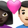 Couple With Heart: Woman, Man, Dark Skin Tone, Light Skin Tone Emoji 👩🏿‍❤️‍👨🏻 image - Apple style