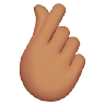 Hand With Index Finger And Thumb Crossed: Medium Skin Tone Emoji 🫰🏽 image - Apple style