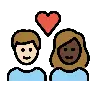 Couple With Heart: Woman, Man, Light Skin Tone, Dark Skin Tone Emoji 👩🏻‍❤️‍👨🏿 image - OpenMoji style