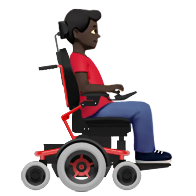 Man In Motorized Wheelchair Facing Right: Dark Skin Tone