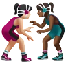 Women Wrestling: Light Skin Tone, Medium-Dark Skin Tone Emoji 👩🏻‍🫯‍👩🏾 image - Apple style