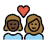 Couple With Heart: Woman, Woman, Dark Skin Tone, Medium-Dark Skin Tone Emoji 👩🏿‍❤️‍👩🏾 image - OpenMoji style