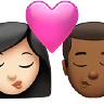Kiss: Woman, Man, Light Skin Tone, Medium-Dark Skin Tone Emoji 👩🏻‍❤️‍💋‍👨🏾 image - Apple style