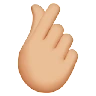 Hand With Index Finger And Thumb Crossed: Medium-Light Skin Tone Emoji 🫰🏼 image - Apple style