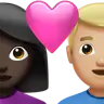 Couple With Heart: Woman, Man, Dark Skin Tone, Medium-Light Skin Tone Emoji 👩🏿‍❤️‍👨🏼 image - Apple style