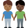 Men Holding Hands: Medium-Dark Skin Tone, Dark Skin Tone Emoji 👨🏾‍🤝‍👨🏿 image - Twitter / X (Twemoji) style
