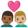 Couple With Heart: Man, Man, Medium-Light Skin Tone, Medium-Dark Skin Tone Emoji 👨🏼‍❤️‍👨🏾 image - Google Noto Color style