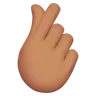 Hand With Index Finger And Thumb Crossed: Medium Skin Tone Emoji 🫰🏽 image - Apple style