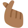 Hand With Index Finger And Thumb Crossed: Medium-Dark Skin Tone Emoji 🫰🏾 image - Twitter / X (Twemoji) style