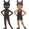 People With Bunny Ears: Dark Skin Tone, Medium Skin Tone Emoji 🧑🏿‍🐰‍🧑🏽 image - Apple style