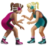 Women Wrestling: Medium Skin Tone, Medium-Light Skin Tone Emoji 👩🏽‍🫯‍👩🏼 image - Apple style