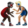 Men Wrestling: Dark Skin Tone, Medium-Light Skin Tone Emoji 👨🏿‍🫯‍👨🏼 image - Apple style