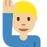 Man Raising Hand: Medium-Light Skin Tone Emoji 🙋🏼‍♂️ image - Twitter / X (Twemoji) style