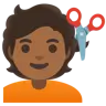 Person Getting Haircut: Medium-Dark Skin Tone Emoji 💇🏾 image - Google Noto Color style