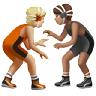 People Wrestling: Medium-Light Skin Tone, Medium Skin Tone Emoji 🧑🏼‍🫯‍🧑🏽 image - Apple style
