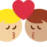 Kiss: Man, Man, Medium-Light Skin Tone, Medium Skin Tone Emoji 👨🏼‍❤️‍💋‍👨🏽 image - Twitter / X (Twemoji) style