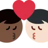 Kiss: Man, Man, Dark Skin Tone, Light Skin Tone Emoji 👨🏿‍❤️‍💋‍👨🏻 image - Twitter / X (Twemoji) style
