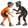 People Wrestling: Light Skin Tone, Dark Skin Tone Emoji 🧑🏻‍🫯‍🧑🏿 image - Apple style