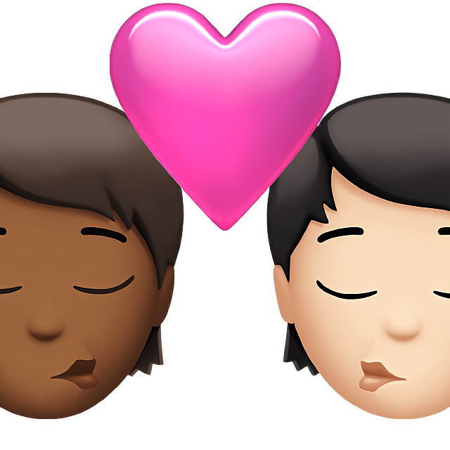 Kiss: Person, Person, Medium-Dark Skin Tone, Light Skin Tone