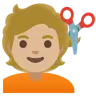 Person Getting Haircut: Medium-Light Skin Tone Emoji 💇🏼 image - Google Noto Color style