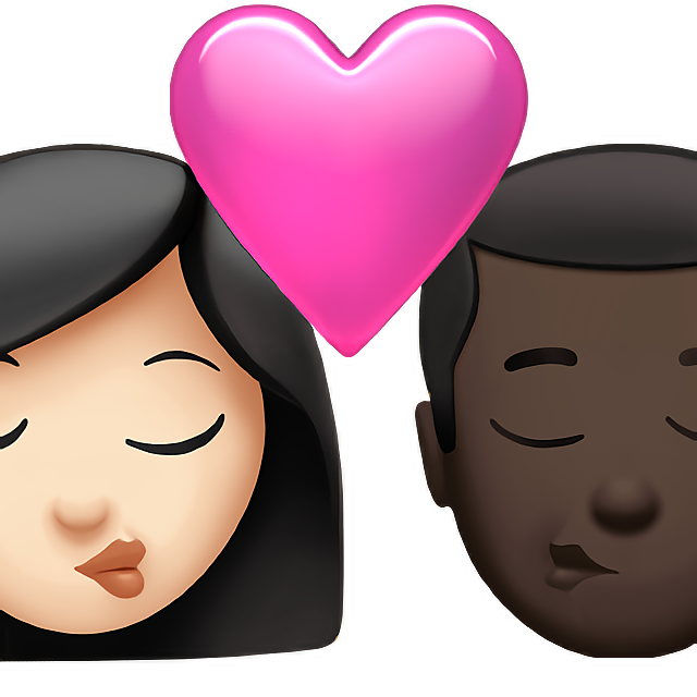 Kiss: Woman, Man, Light Skin Tone, Dark Skin Tone