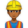 Man Construction Worker: Medium-Dark Skin Tone Emoji 👷🏾‍♂️ image - Emojidex style