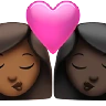 Kiss: Woman, Woman, Medium-Dark Skin Tone, Dark Skin Tone Emoji 👩🏾‍❤️‍💋‍👩🏿 image - Apple style
