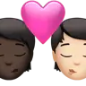 Kiss: Person, Person, Dark Skin Tone, Light Skin Tone Emoji 🧑🏿‍❤️‍💋‍🧑🏻 image - Apple style