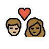 Kiss: Woman, Man, Medium-Light Skin Tone, Medium-Dark Skin Tone Emoji 👩🏼‍❤️‍💋‍👨🏾 image - OpenMoji style