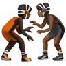 People Wrestling: Dark Skin Tone, Medium-Dark Skin Tone Emoji 🧑🏿‍🫯‍🧑🏾 image - Apple style