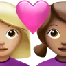 Couple With Heart: Woman, Woman, Medium-Light Skin Tone, Medium Skin Tone Emoji 👩🏼‍❤️‍👩🏽 image - Apple style
