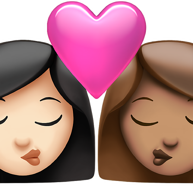 Kiss: Woman, Woman, Light Skin Tone, Medium Skin Tone