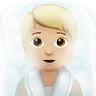 Person In Steamy Room: Medium-Light Skin Tone Emoji 🧖🏼 image - Apple style