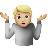 Person Shrugging: Medium-Light Skin Tone Emoji 🤷🏼 image - Apple style