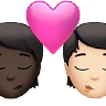 Kiss: Person, Person, Dark Skin Tone, Light Skin Tone Emoji 🧑🏿‍❤️‍💋‍🧑🏻 image - Apple style