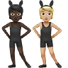 People With Bunny Ears: Dark Skin Tone, Medium-Light Skin Tone Emoji 🧑🏿‍🐰‍🧑🏼 image - Apple style