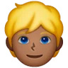 Person: Medium-Dark Skin Tone, Blond Hair Emoji 👱🏾 image - Samsung style