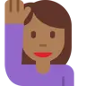 Woman Raising Hand: Medium-Dark Skin Tone Emoji 🙋🏾‍♀️ image - Twitter / X (Twemoji) style