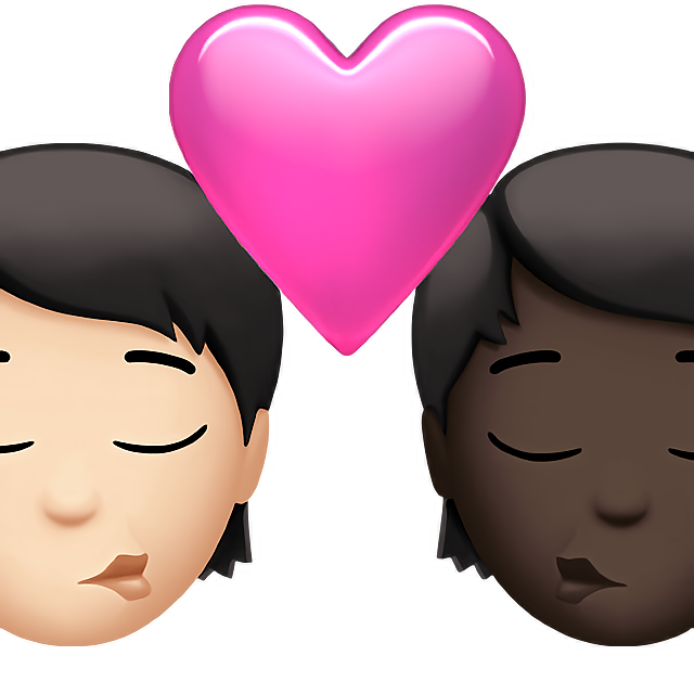 Kiss: Person, Person, Light Skin Tone, Dark Skin Tone