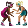 Women Wrestling: Medium-Dark Skin Tone, Medium-Light Skin Tone Emoji 👩🏾‍🫯‍👩🏼 image - Apple style